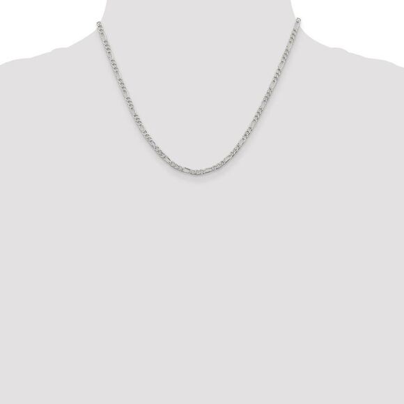 3mm Sterling Silver Solid Pave Flat Figaro Chain Necklace, 18 Inch